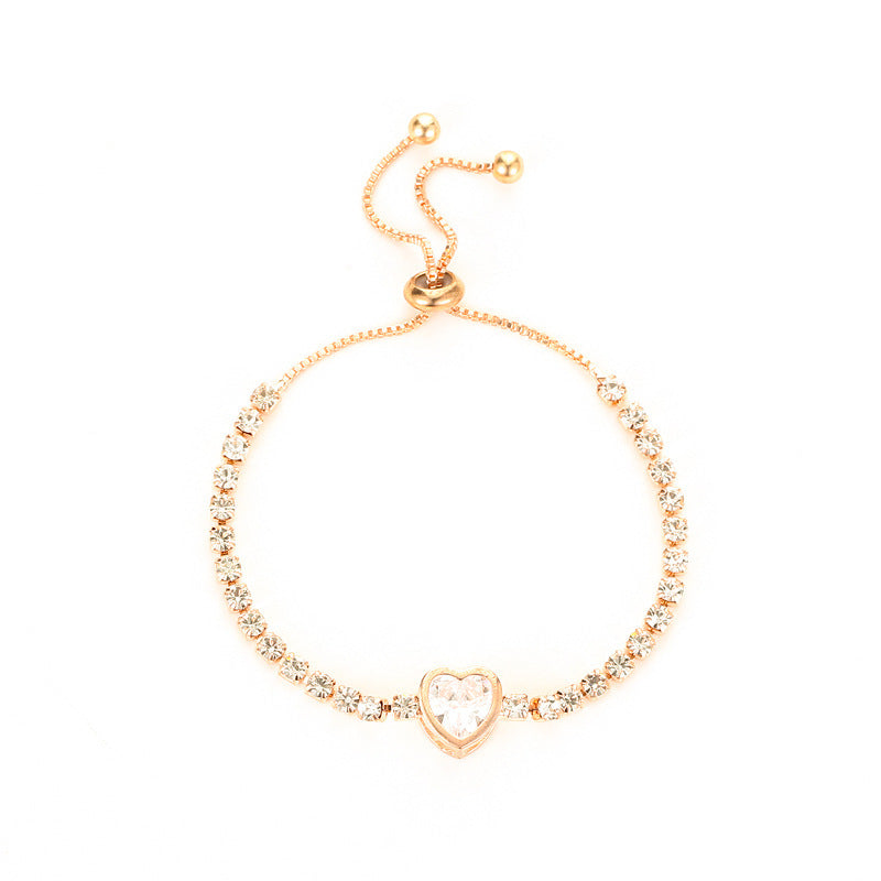 Pulsera de encaje con correa femenina de diamantes de imitación simples de circonita con corazón amoroso