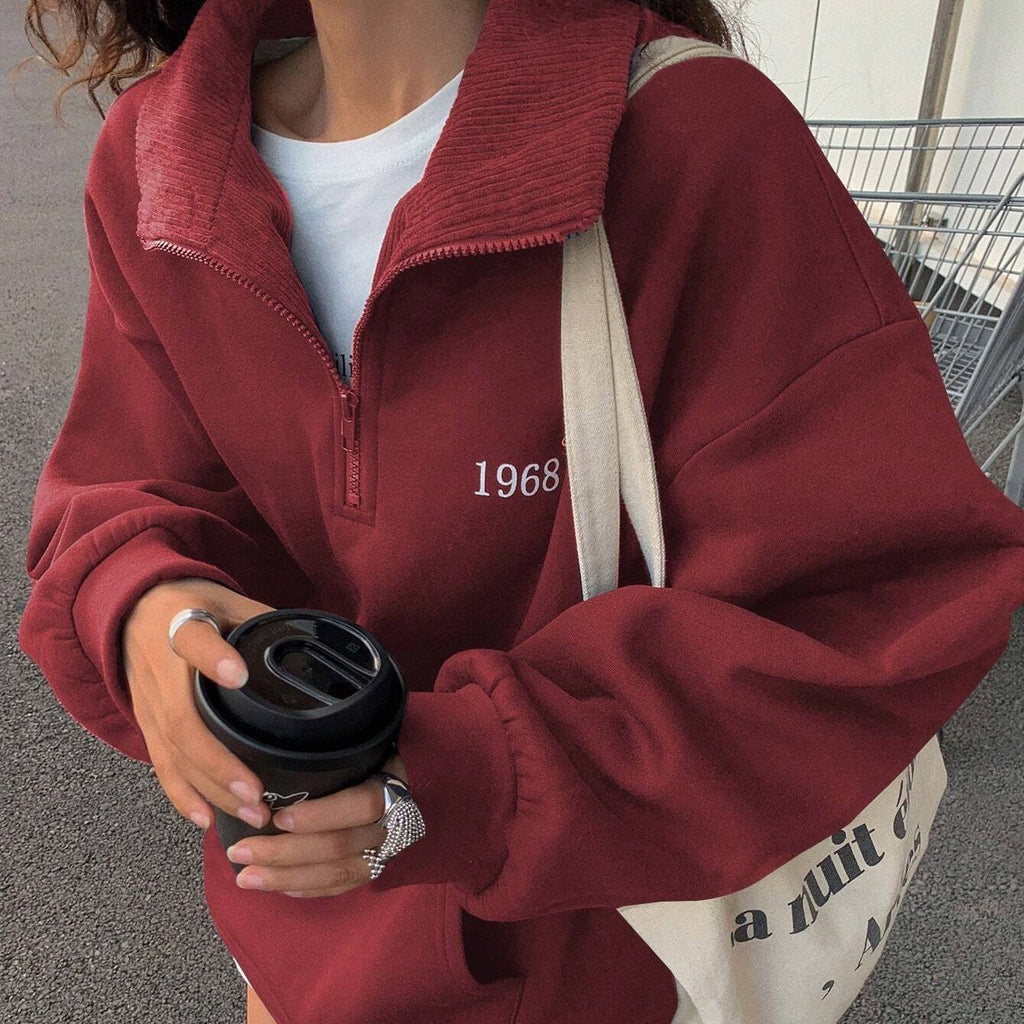 Women's Loose Wool Sports Sweater With A Collar