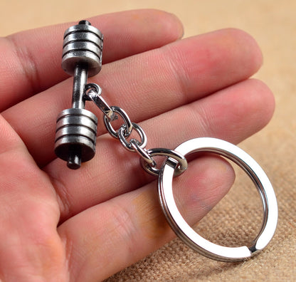 Factory direct large barbell big dumbbell zinc alloy green keychain fitness sports jewelry car pendant