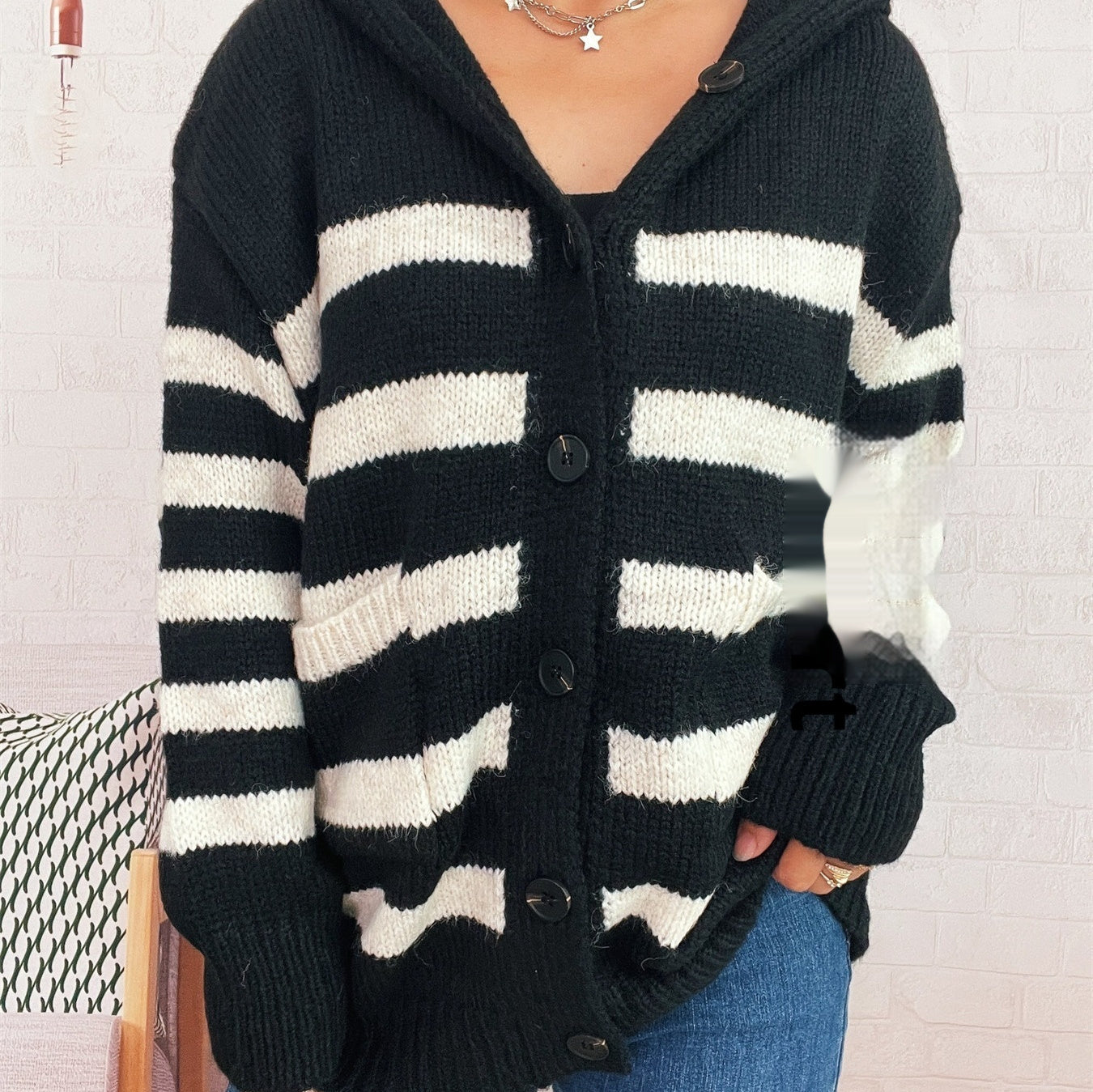 Casual Loose Plus-sized Hooded Single-breasted Long Sleeve Sweater For Women