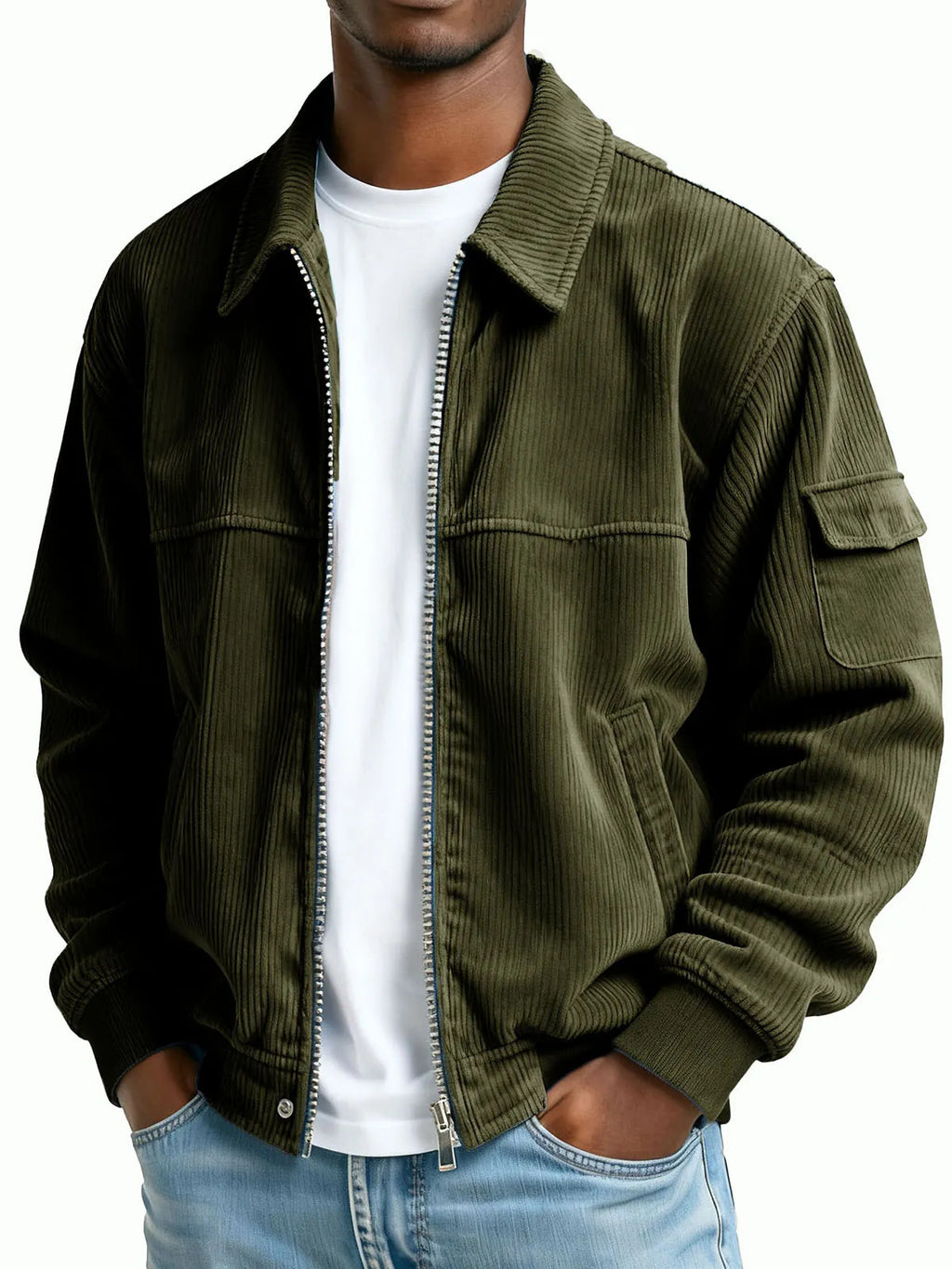 New Men's Retro Corduroy Fashion Casual Long Sleeve Pocket Jacket Men