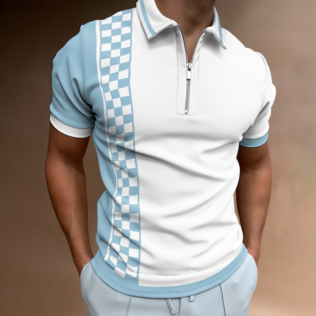 Check Texture Polo Shirt Men's Polo Shirt National Stitching Color Print