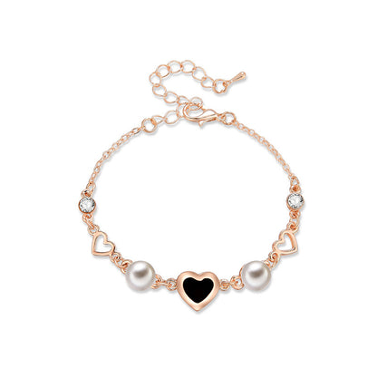 Bracelet en alliage en forme d'amour romantique avec perles