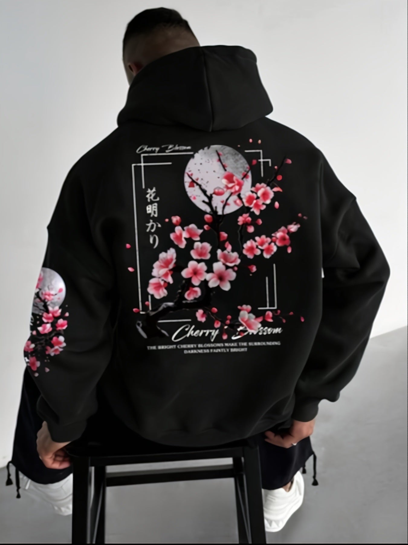 Men's Hoodie With Cherry Blossom Pattern Lining