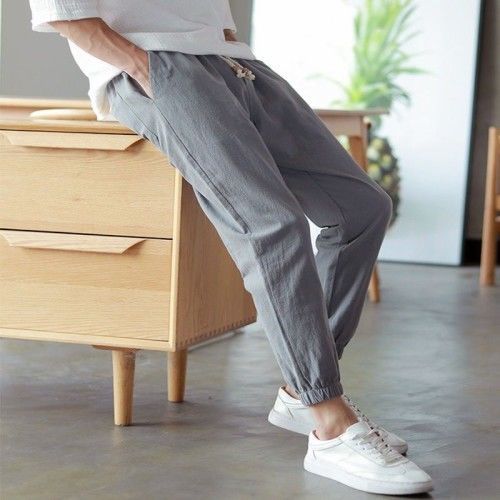 Pantalones informales de verano para hombre, pantalones de lino y algodón, pantalones bombachos sueltos