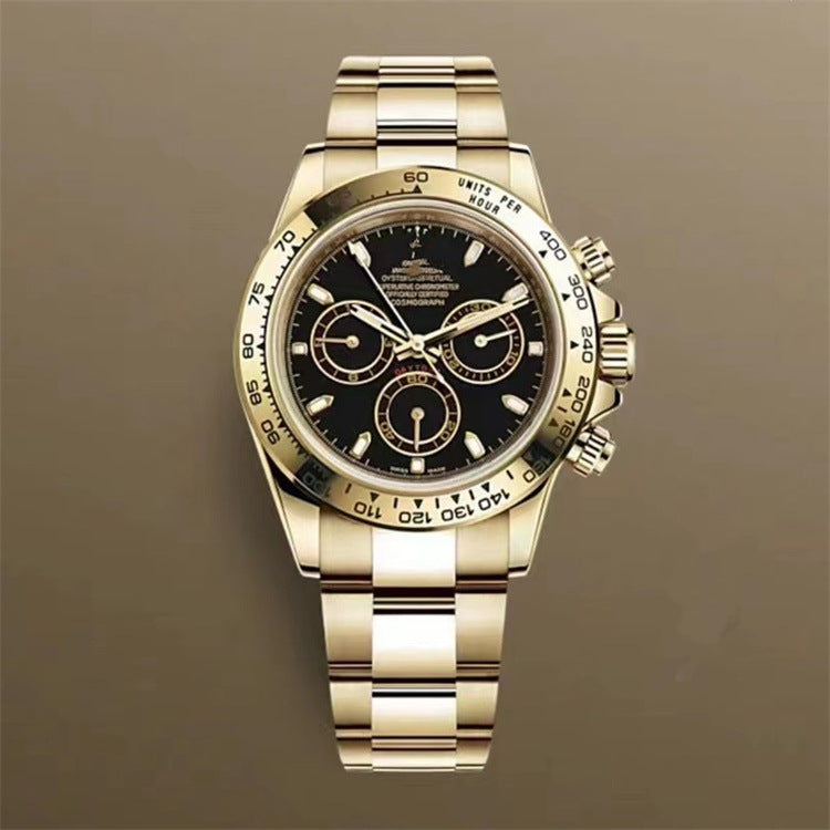 Popular Daytona, reloj mecánico de tres ojos y seis agujas, correa de acero para hombre, reloj de correa de cuarzo multifuncional