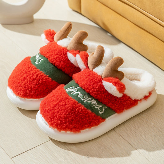 Zapatos navideños Zapatillas de casa de invierno Alce Zapatillas de dormitorio suaves y acogedoras Zapatos de casa sin cordones