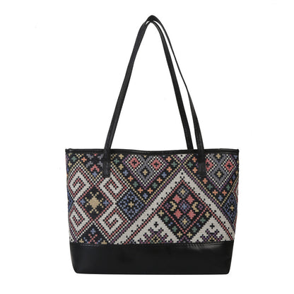 Retro Ethnic Style Casual Contrast Color Shoulder Large Capacity Presbyopic Tote Bag