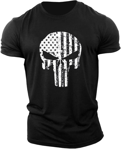 Men's Skull Workout Short Sleeve T-shirt Cotton GYM GYM GYM