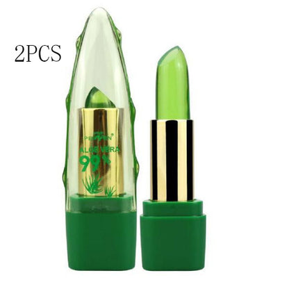 Gel de aloe vera, lápiz labial que cambia de Color, brillo hidratante, antisecado, desalinización, cuidado de labios de grano fino