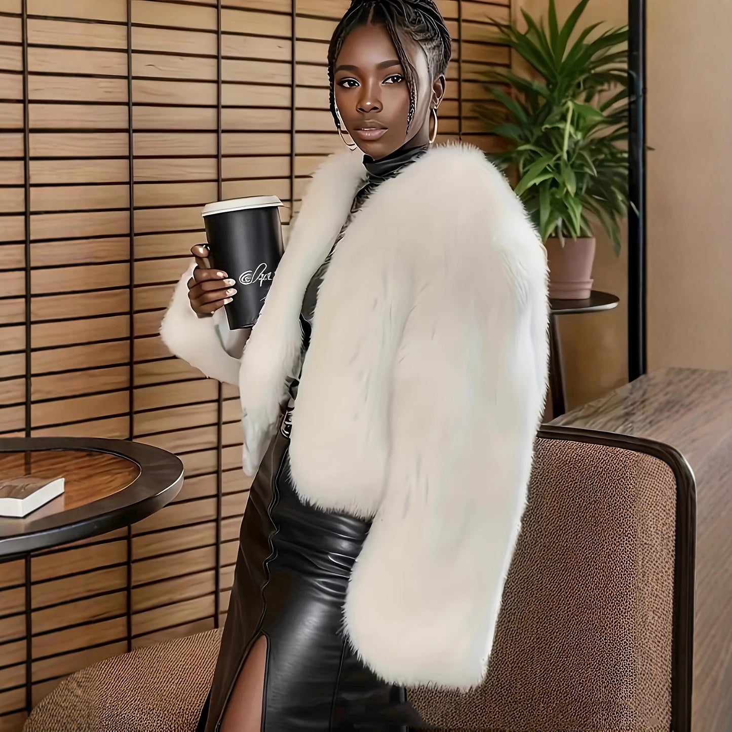 Korean Style Elegant Faux Fur Coat Fashionable Fried Street All-matching Short Plush Top W0075