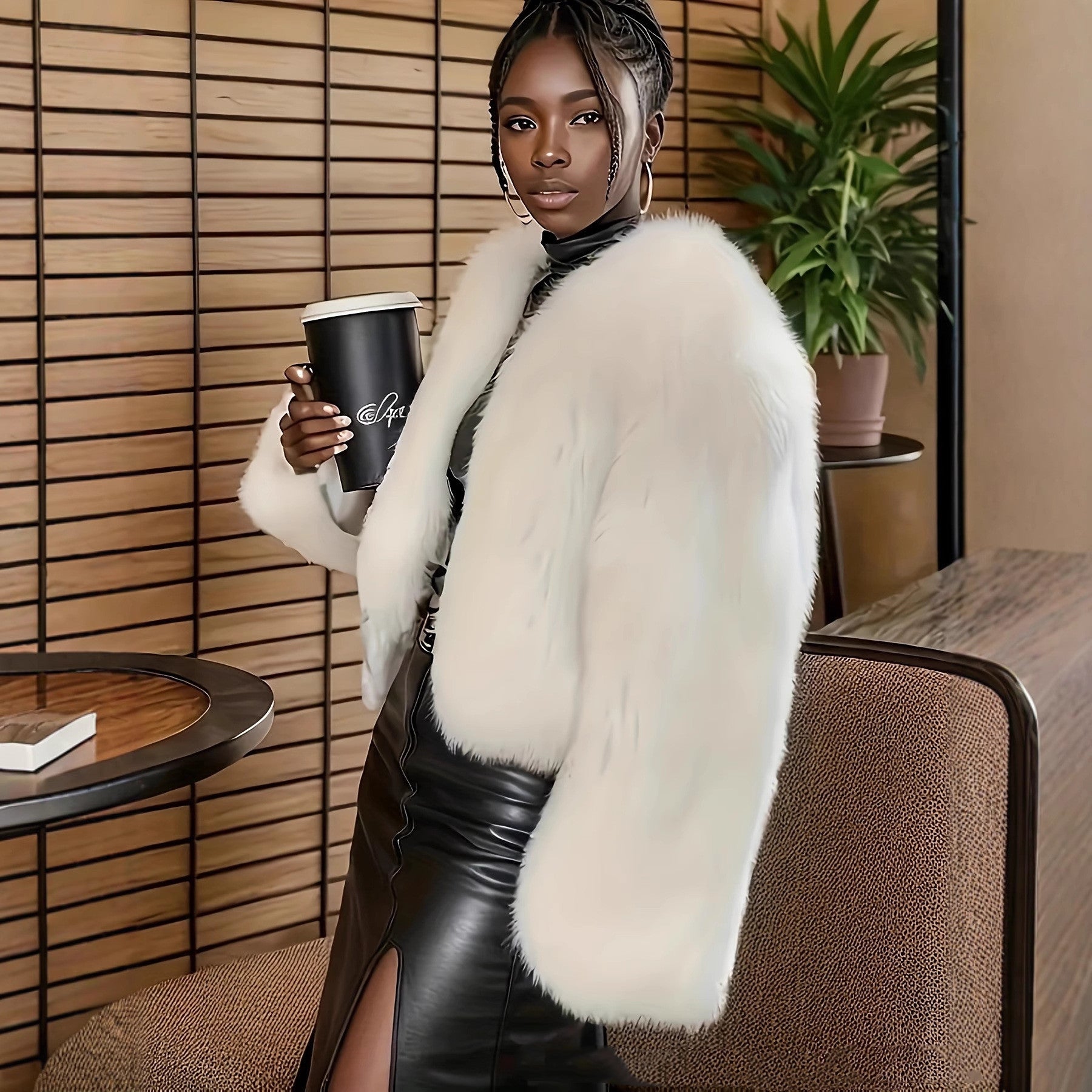 Korean Style Elegant Faux Fur Coat Fashionable Fried Street All-matching Short Plush Top W0075