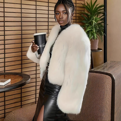 Korean Style Elegant Faux Fur Coat Fashionable Fried Street All-matching Short Plush Top W0075