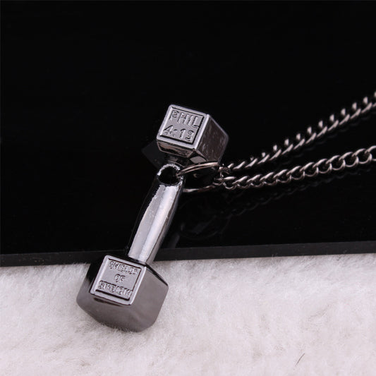 European fashion fitness dumbbell Necklace Pendant Korean couple men domineering female personality titanium barbell accessories