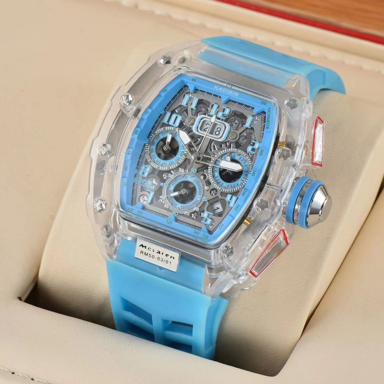 Transparent Six-hand Running Second Rotating Chassis Quartz Watch