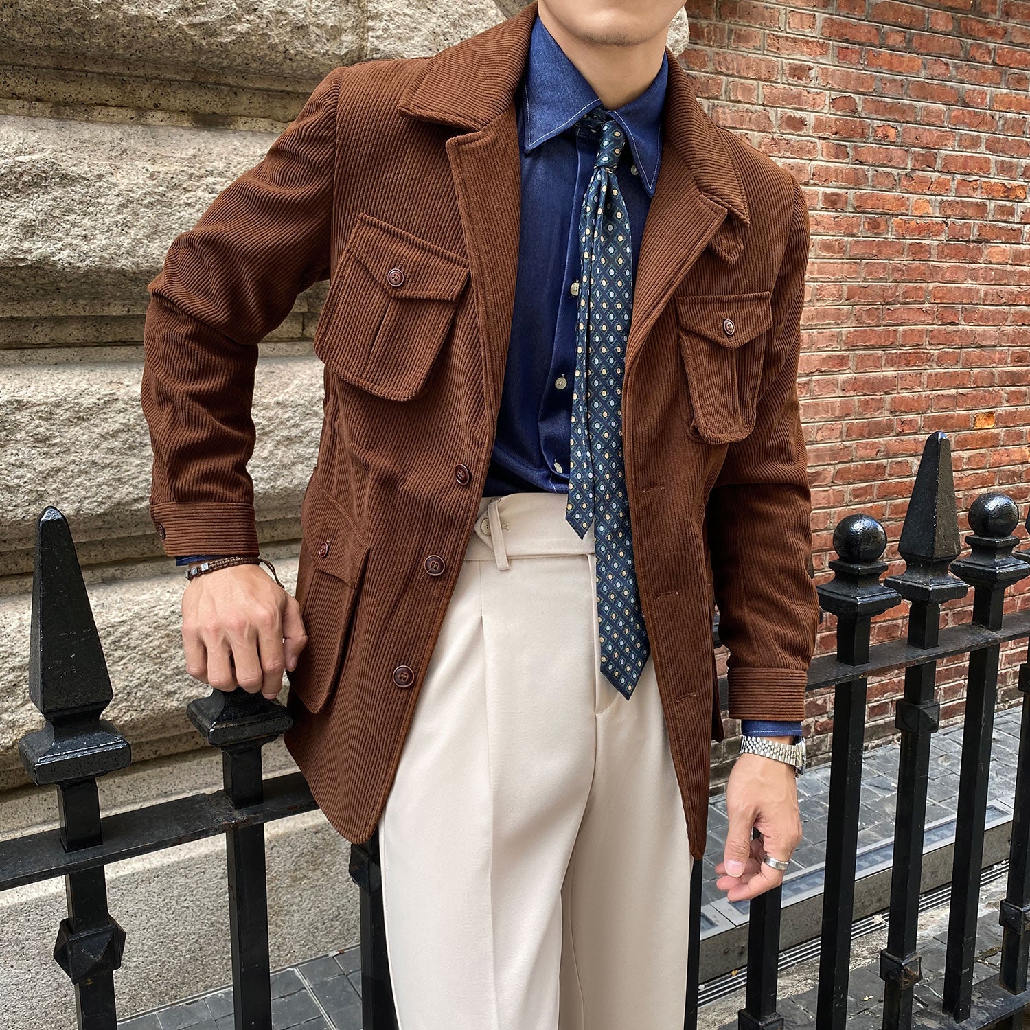 Chaqueta de pana para hombre gruesa casual delgada