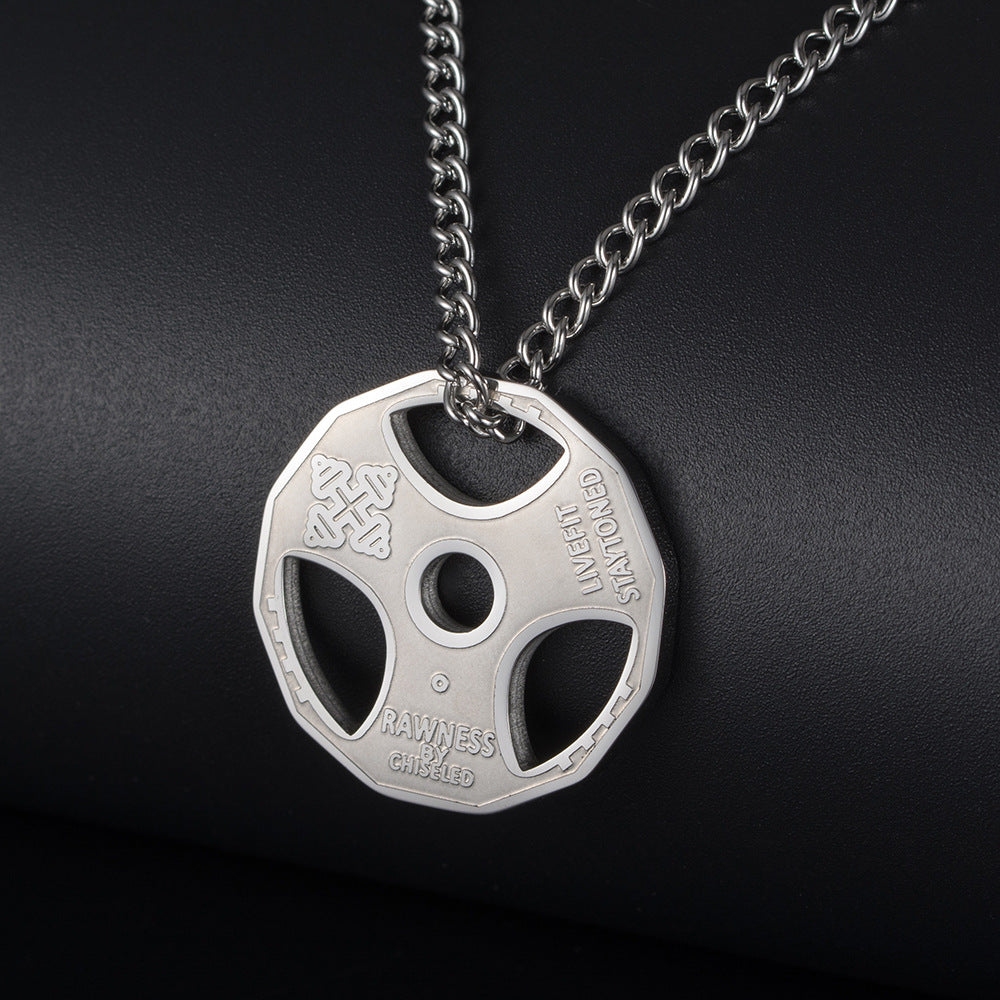 European and American fitness dumbbell exercise barbell necklace pendant jewelry wholesale tide brand men DZ114