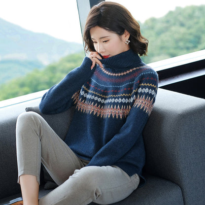 High neck jacquard sweater