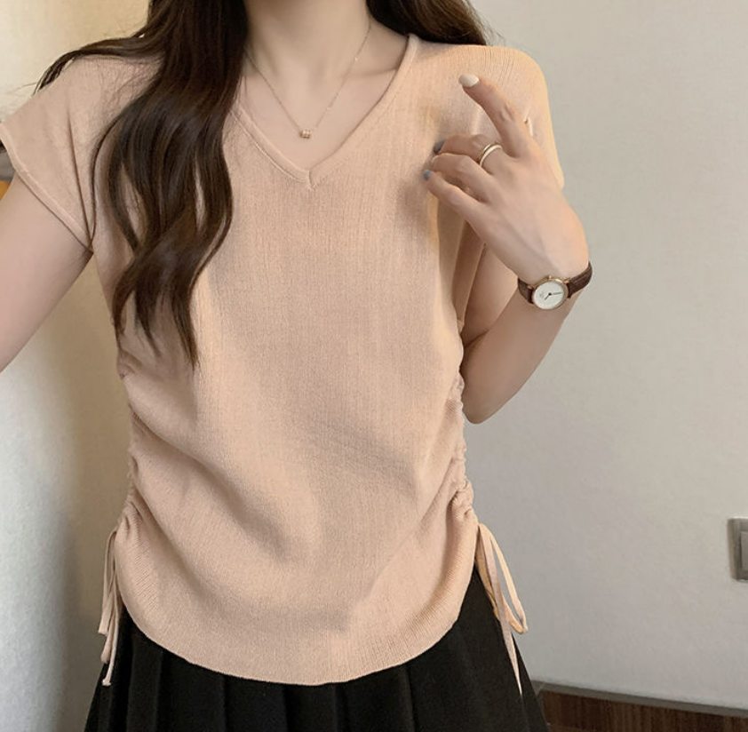 Top corto a juego con corte entallado y rayas finas de verano para mujer