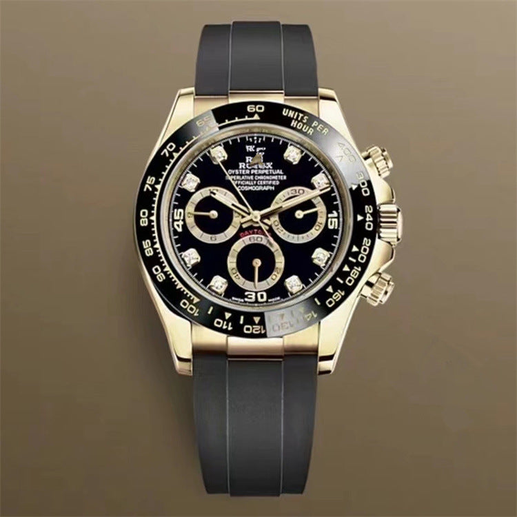 Popular Daytona, reloj mecánico de tres ojos y seis agujas, correa de acero para hombre, reloj de correa de cuarzo multifuncional