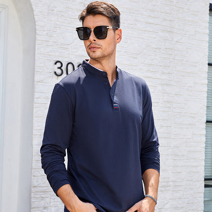 Men's Clothing Men's Long Sleeve Stand Collar Polo Shirt Polo Shirt