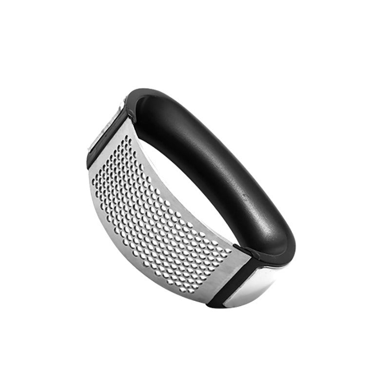 Presse-ail manuel en acier inoxydable Hachoir à ail manuel Couper les outils d'ail Courbe Outils de fruits et légumes Gadgets de cuisine Presse-ail à bascule Broyeur d'ail en acier inoxydable Éplucheur noir et grattoir en métal