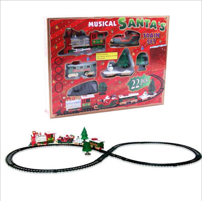 Juego de tren ferroviario de juguete eléctrico para niños de juguete de tren de vagón eléctrico de Navidad