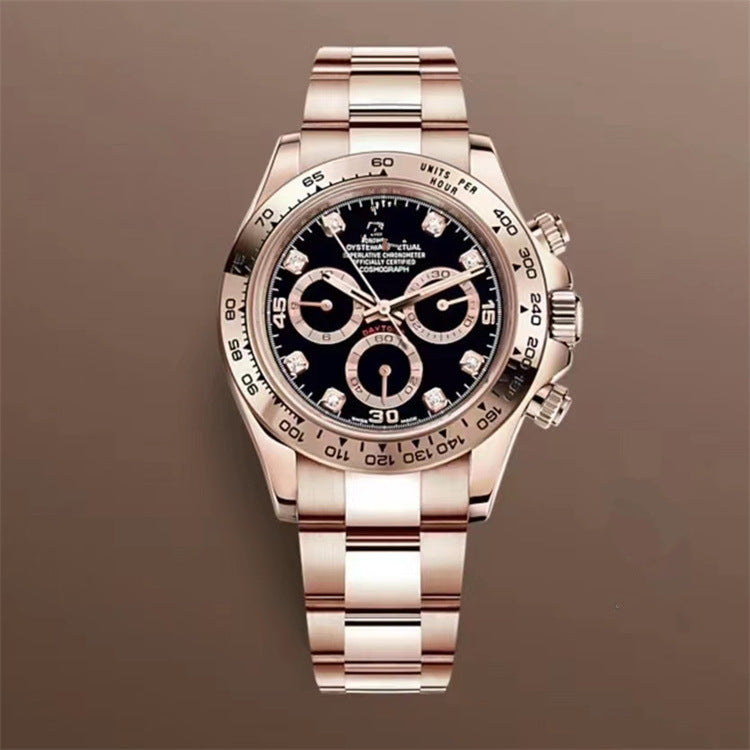 Popular Daytona, reloj mecánico de tres ojos y seis agujas, correa de acero para hombre, reloj de correa de cuarzo multifuncional