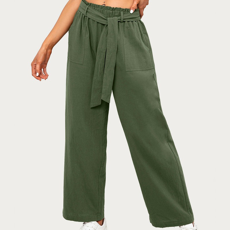 Fashion Casual Loose Tie Wide Leg Pants Women