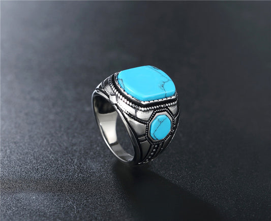 Vintage Turquoise Men's Titanium Steel Ring