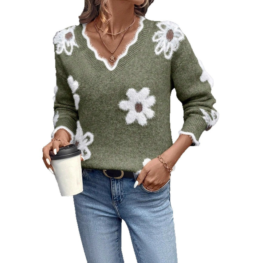 Women's Sweater Elegant Floral Jacquard