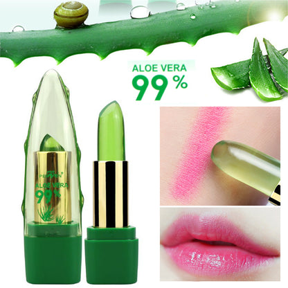 Gel de aloe vera, lápiz labial que cambia de Color, brillo hidratante, antisecado, desalinización, cuidado de labios de grano fino