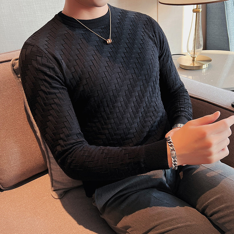 New Jacquard Woven Round Neck Breathable Knitwear Slim Pullover