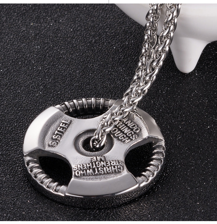 European and American Titanium Steel Tide Brand Barbell Pendant Men's Fitness Dumbbell Piece Sports Steering Wheel Necklace