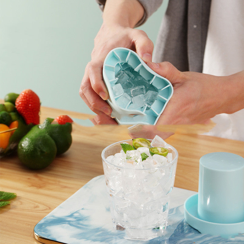 Molde portátil 2 en 1 para cubos de hielo con tapa, herramientas para hacer cubos que ahorran espacio para utensilios de cocina para fiestas