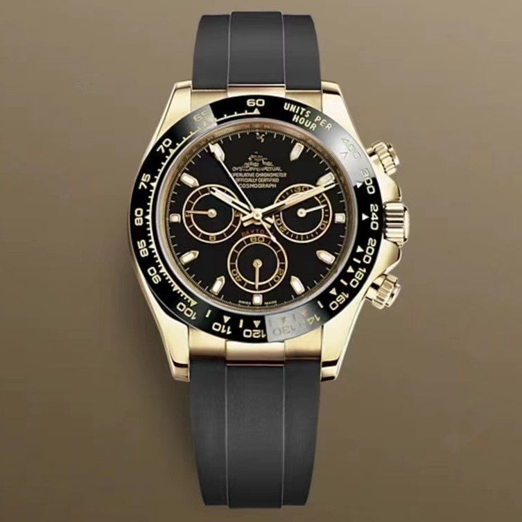 Popular Daytona, reloj mecánico de tres ojos y seis agujas, correa de acero para hombre, reloj de correa de cuarzo multifuncional