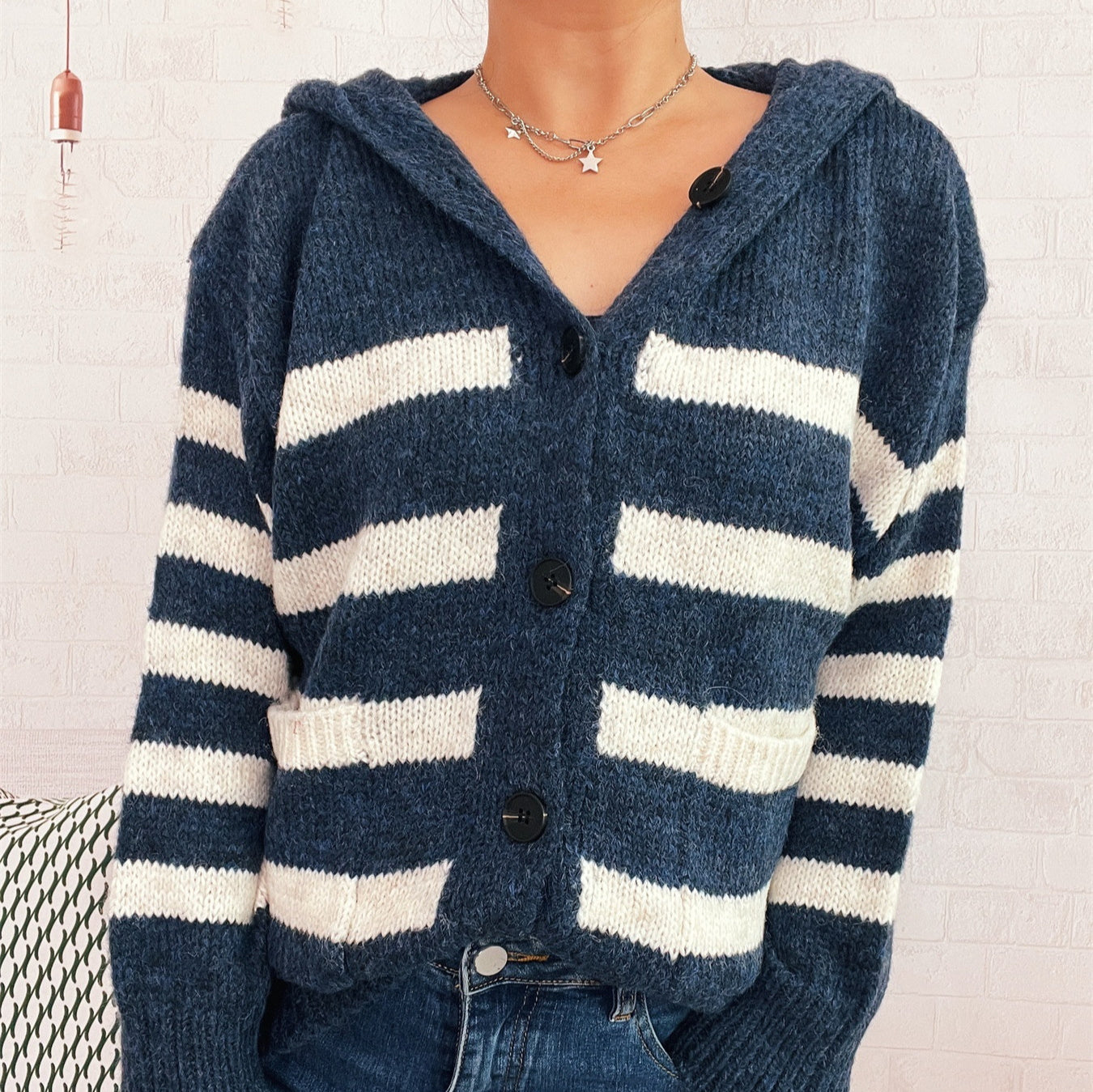 Casual Loose Plus-sized Hooded Single-breasted Long Sleeve Sweater For Women