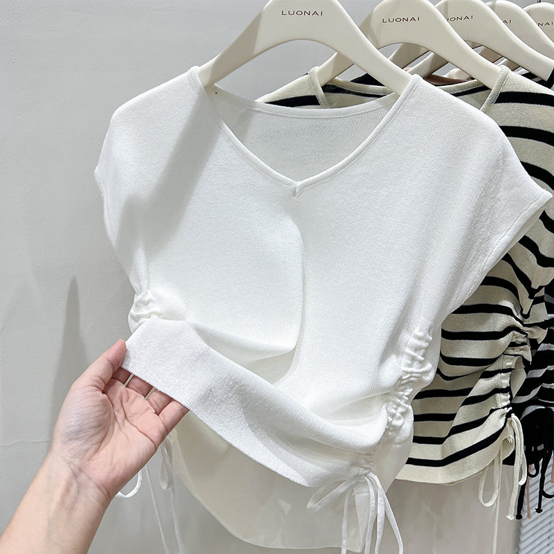 Top corto a juego con corte entallado y rayas finas de verano para mujer