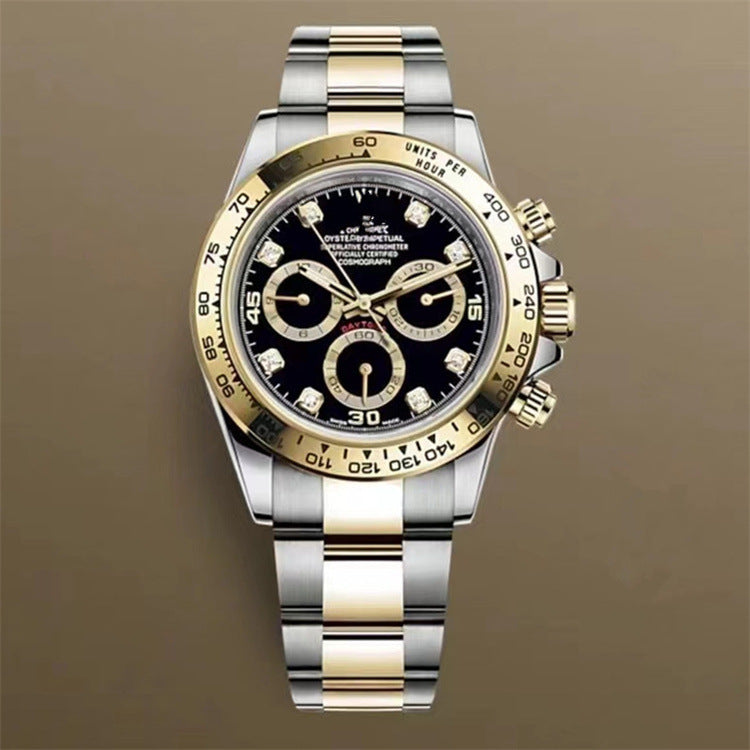 Popular Daytona, reloj mecánico de tres ojos y seis agujas, correa de acero para hombre, reloj de correa de cuarzo multifuncional