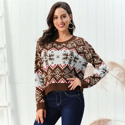 Christmas Pullover Round Neck Snowflake Sweaters Women's Clothing