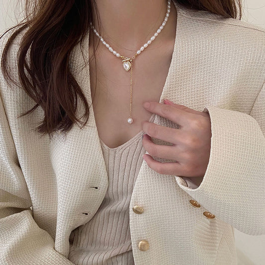 Collier de coquillage de coeur de perle naturelle douce française pour les femmes