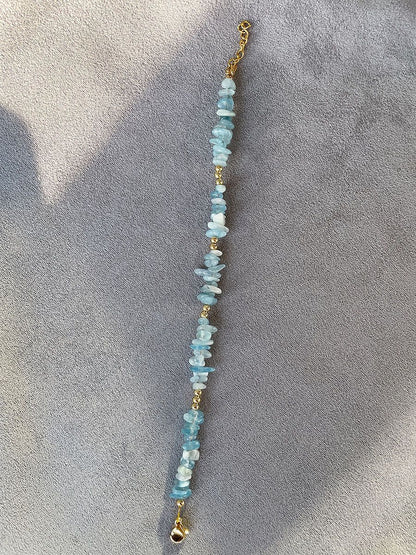 Aquamarine Freshwater Natural Stone Gravel Stitching Necklace