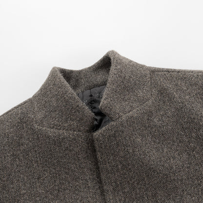 Stand Up Collar Mid Length Woolen Slim Fit Wool Coat