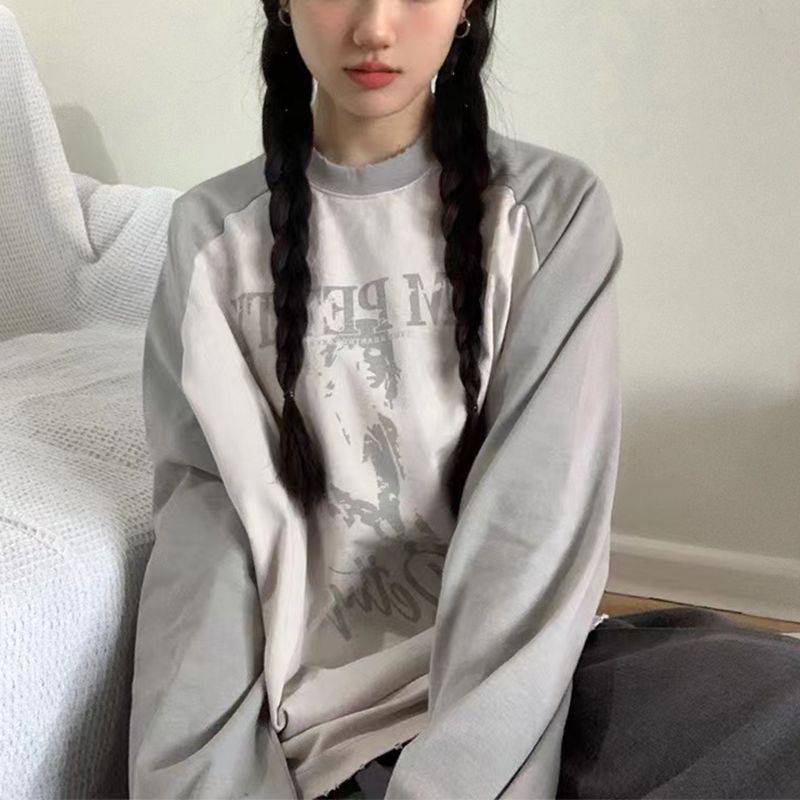 Women's Vintage Raglan Sleeve Color Contrast Patchwork Long Sleeve Sweater