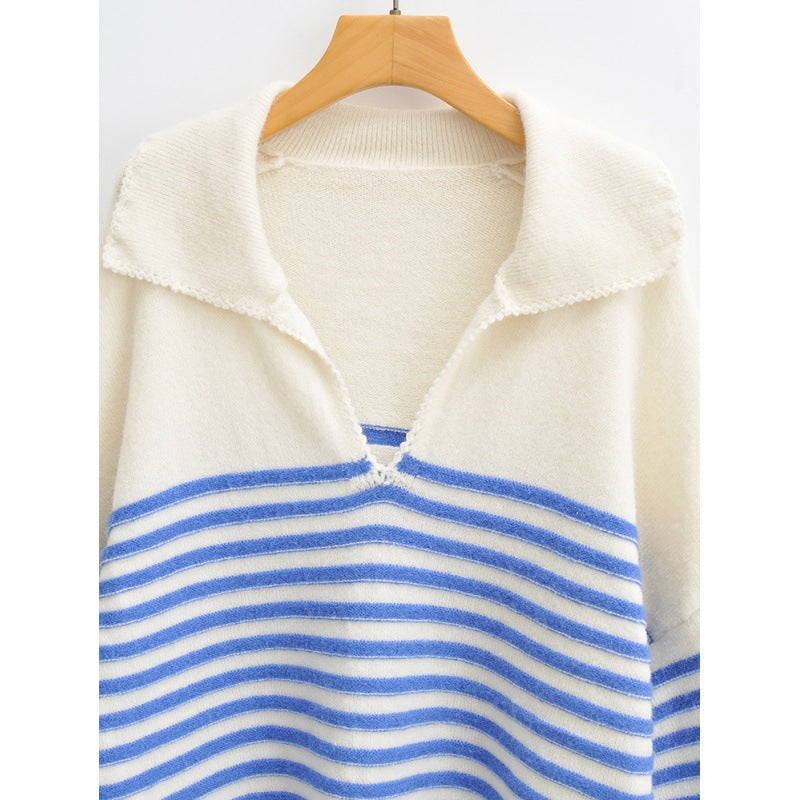 Jersey de punto a rayas con cuello en V para mujer