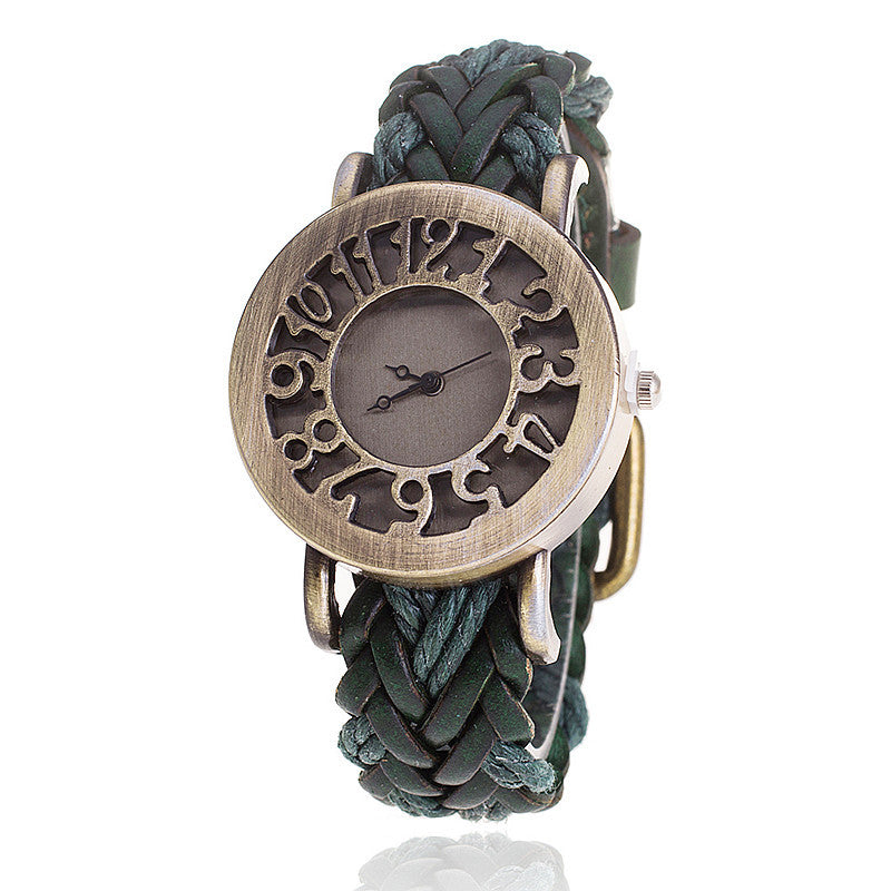 Woven leather retro hollow watch head bracelet watch ladies watch