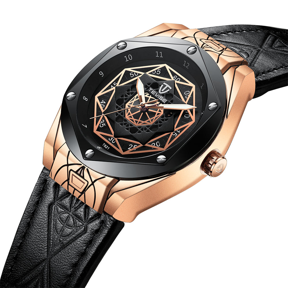 Reloj mecánico automático para hombre, resistente al agua, con correa de cuero