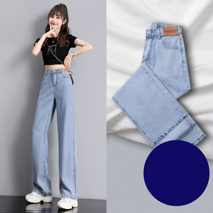 High Waist Jeans Women Summer Straight Leg Tencel Small Wide Leg Pants Ice Silk Women Pants