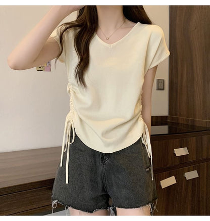 Summer Thin Striped Slim-fit All-matching Short Top For Women