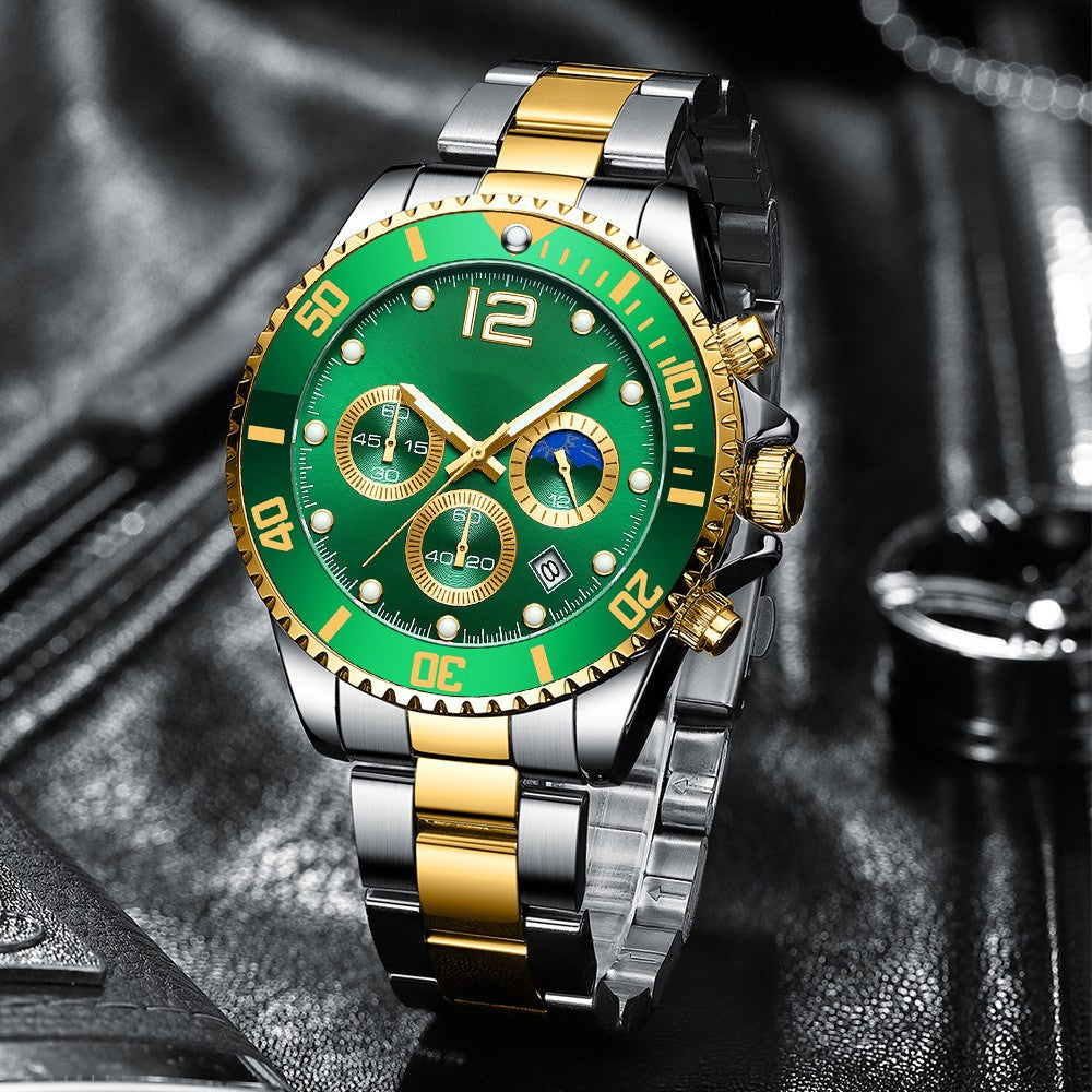 Reloj de pulsera de acero de seis agujas con banda de acero casual de moda